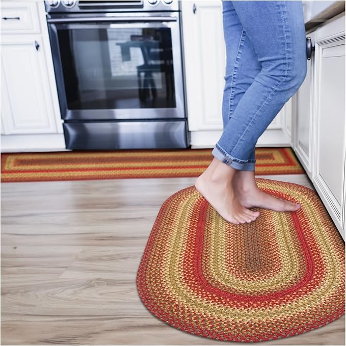 Homespice Cider Barn Jute Kitchen Rugs 2x3' - Black & Gold Oval Braided Rugs for Rustic and Country Decor, Reversible, No Shed Jute for Easy Maintenance
