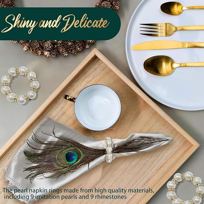 100Pcs Gold Disposable Napkin Rings Imitation Pearl Ring Napkin Holder Delicate White&Gold Beaded Serviette Buckles for Wedding Party Dinner Table Decor and Daily Use