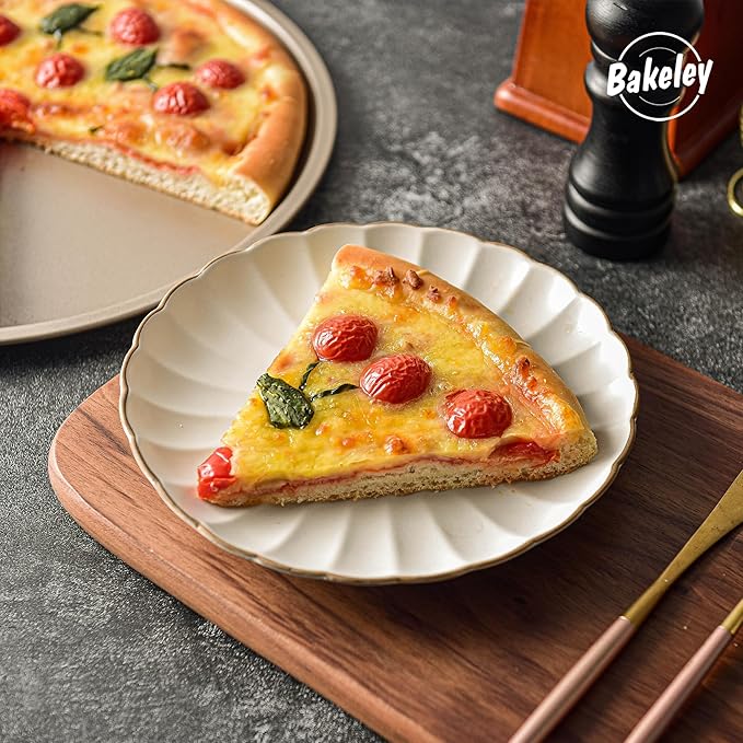 Bakeley 12-inch Pizza Pan, Heavy Duty Carbon Steel, Non-Stick, Pancake Bakeware for Oven Baking (Champagne Gold)