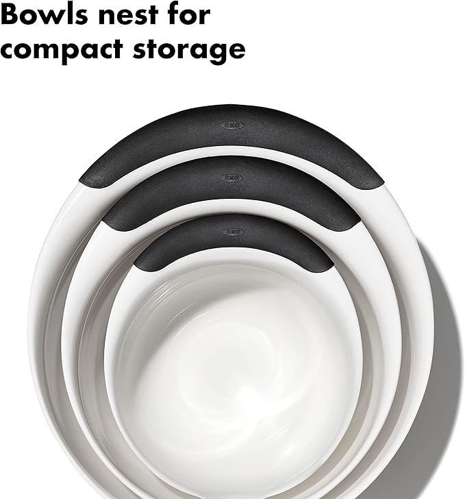 OXO Good Grips 3- Piece Plastic Mixing Bowl Set, 2500 ml,White/Black