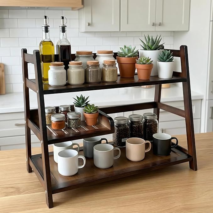 3 Tier Bamboo Matcha Station, coffee station organizer Shelf with Drawer for Kitchen Countertop, Tea Bar - Matcha Powder, Tools & Cup Organizer for Matcha Lovers, Home Baristas.