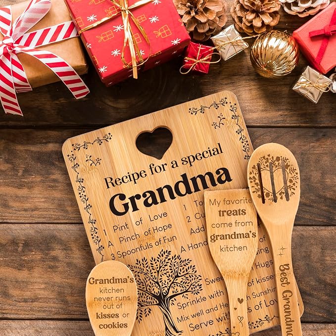 Grandma Gifts, Christmas Birthday Gift for Grandmas Nanny from Grandkids, Bamboo Cutting Board, Grandparents Thankgiving Christmas Xmas Kitchen Presents for Nana Gigi from Grandchildren