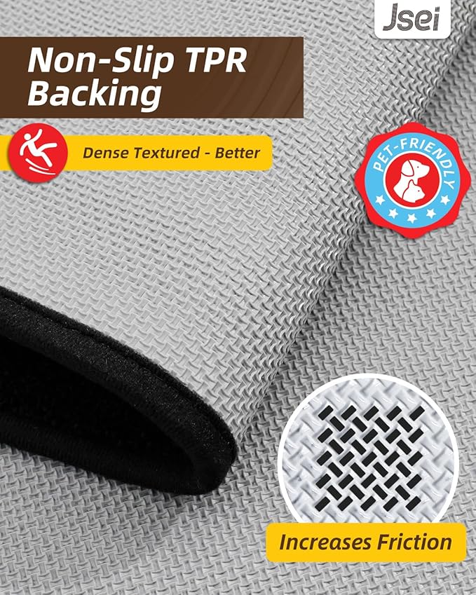 JSEI Kitchen Mats for Floor, Non-Slip Kitchen Rugs, Soft Washable Absorbent Kitchen Mats 2 PCS, Kitchen Runner Rug with TPR Backing, Polyester, 20"x32"+20"x48", Black