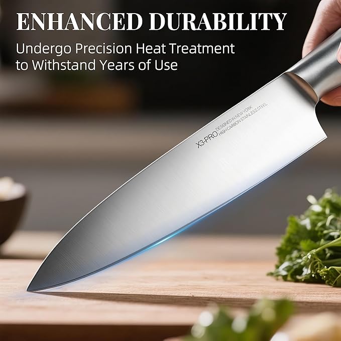 Knife Set Premium, Japanese 14 Pcs Kitchen Knife Block Set Enduring Razor Sharp High Carbon Stainless Steel, Black Chef Knives Set with Built-in Sharpener and Quality Acacia Wood Block