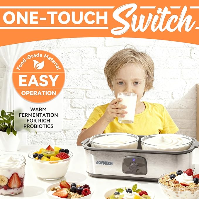 Yogurt Maker Machine with Two 1-Quart Containers for Larger Batches, Oatmeal, Pudding, or Jello, Food-Grade Martial, One-touch Control, Homemade Yogurt