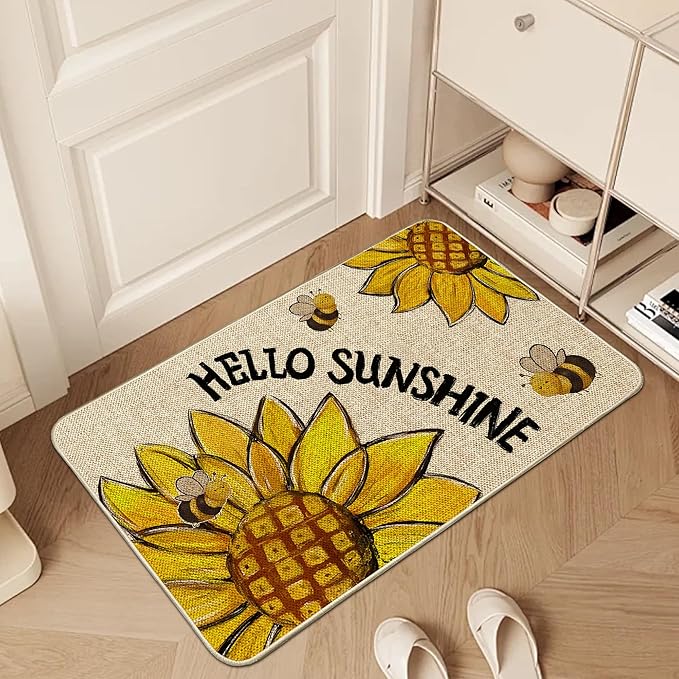 Sunflower Spring Kitchen Mats for Floor Set of 2, Sunshine Flower Summer Floor Mats, Non Slip Rubber Backing Kitchen Floor Mat and Rug Set for Kitchen Sink, Office, Laundry