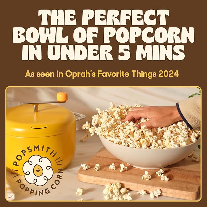 Popsmith Starter Bundle in Butter - 6 Quart Stovetop Popcorn Machine with 10 Movie Theater Buttery Popcorn Kits - Stainless Steel Popcorn Maker Compatible with All Stovetops