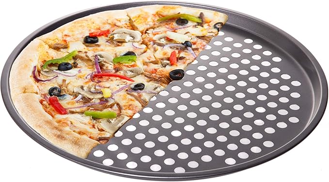 Red Co. 13 inch Round Non Stick Coated Carbon Steel Pizza Baking Pan Crisper with Holes