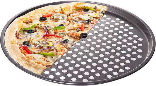 Red Co. 13 inch Round Non Stick Coated Carbon Steel Pizza Baking Pan Crisper with Holes