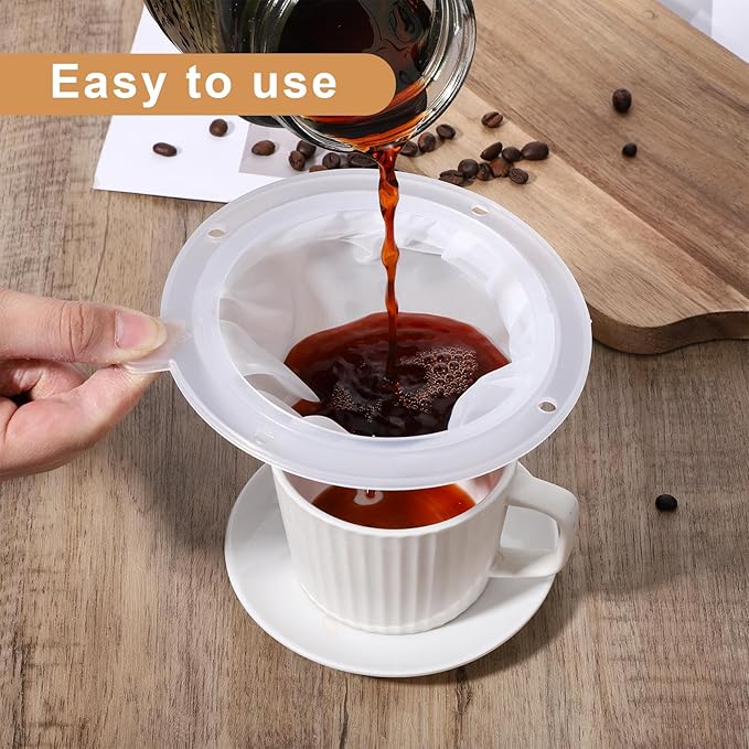 4Pcs Coffee Strainer Fine Mesh Milk Filter Nylon Mesh Strainer 4 inch Cooking Oil Filter for Soy Juice Wine, Suit 5 Inch Kitchen Funnels, White, 200 Nylon Meshes
