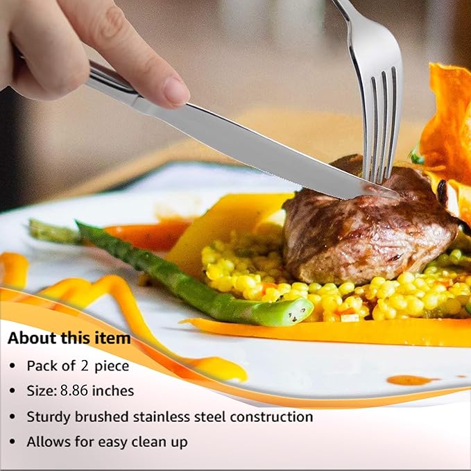 ATB Dinner Knives Set, Stainless Steel Table Knife, Butter Spreder, 2/4/6 Pieces Mirror Polished Dinner Knife, Sturdy and Dishwasher Safe, Silverware Cutlery (2 Pcs)