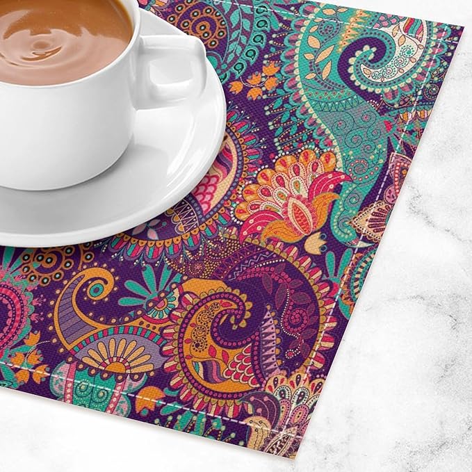 Mandala Placemats Set of 4 Vintage Bohemia Flower Art Printed Dining Table Mats for Restaurant Home Kitchen Holiday Picnic Party Decor 12x18in