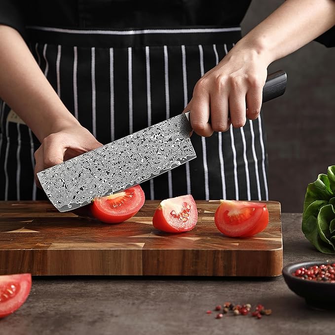 zayiko Black Edition Damascus Nakiri Knife | 18.5 cm Blade Made of 67 Layers of Fine Dark Damascus Steel | Ergonomic Pakkawood Handle | Professional Kitchen Chef's Knife Ideal for Vegetables