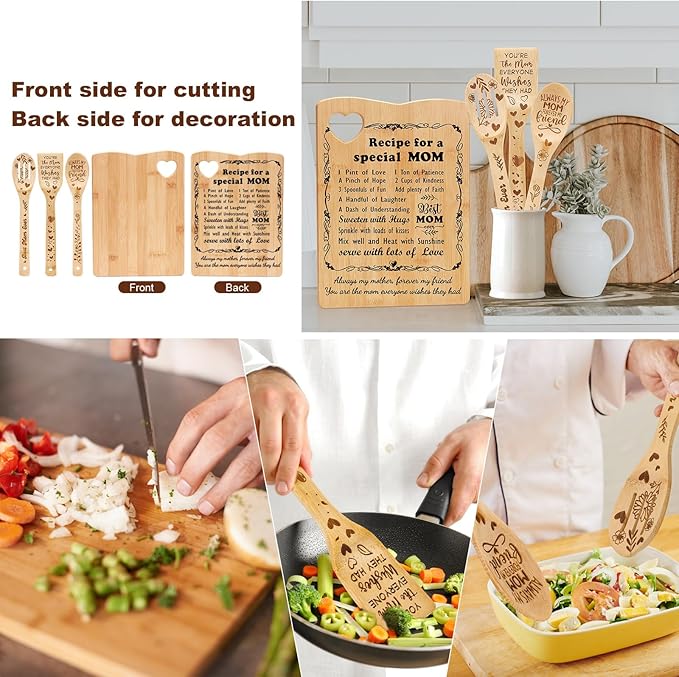 YUEYUQIU Mothers Day Gifts for Mom -Birthday Gifts for Mom from Daughter Son, Mom Cutting Board Set Present, Ideal Mothers Day Thanksgiving Christmas Gifts for Mom - Kitchen Decor Gifts for Mother