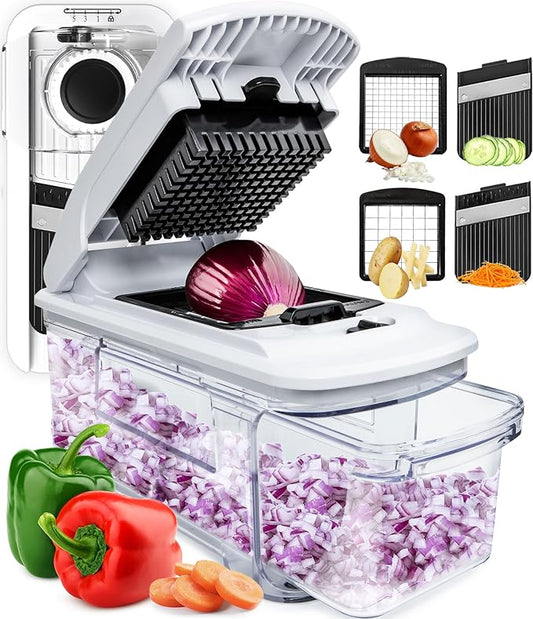 Fullstar All-in-1 Vegetable Chopper (4 in 1, White) and 2pc Blade Replacement Set - Bundle of Chopper and Dice Blade Replacement (Big and Small Dice) - Kitchen Gadgets