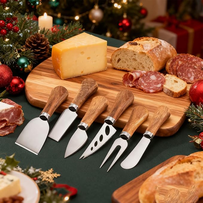 Charcuterie Board Accessories Set - Stainless Steel Spreader Knives with Wooden Handles, Mini Serving Tongs, Spoons & Forks for Parties, Weddings & Holidays (6pc Knives + 15pc Tools)