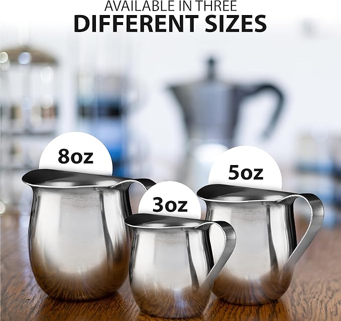 EHOMEA2Z Stainless Steel Bell Creamer Espresso Shot Frothing Pitcher Cup Latte Art (2, 3 Oz)
