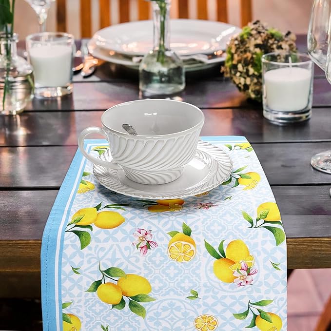 Summer Lemon Napkins, 18×18 Inch Floral Dinner Cloth Napkins Set of 4, Washable Cotton Soft Absorbent Square Napkins for Dining Kitchen Party Wedding Decoration