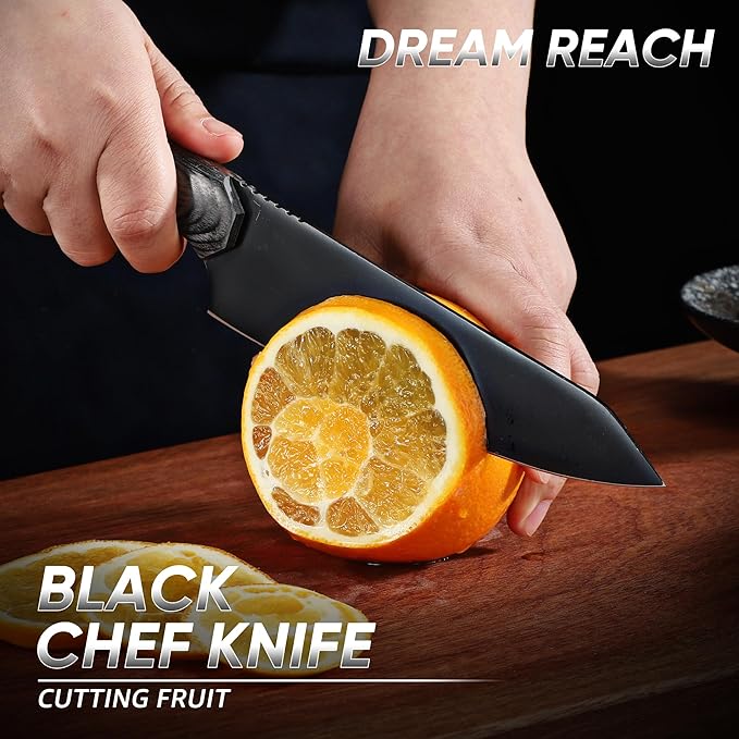 Dream Reach Kiritsuke Chef Knife - High Carbon Steel Sharp Kitchen Knife with Full Tang Handle, Hand Forged Black Cooking Knives for Birthday Mother Father Gift