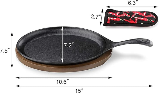 New Star Foodservice 1028614 Commerical Grade Cast Iron Fajita Set, Sizzling Skillet, Japanese Steak Plate
