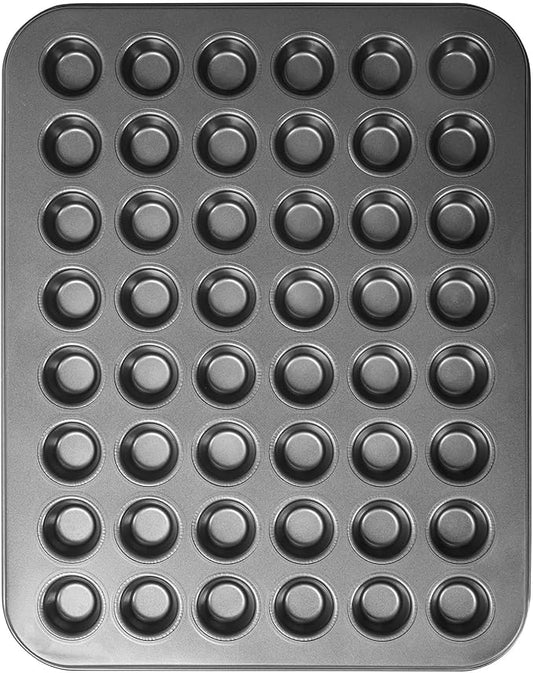 Biubumtu 1-Piece 48 Cup Steel Muffin Pan – Non-Stick Mini Cupcake Pan, Bakeware Mini Muffin Tin, Dishwasher Safe(Round)