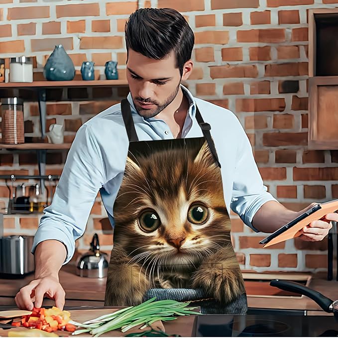 Funny Cat Apron with 2 Pockets Waterproof for Men Women Kitchen Garden Decor