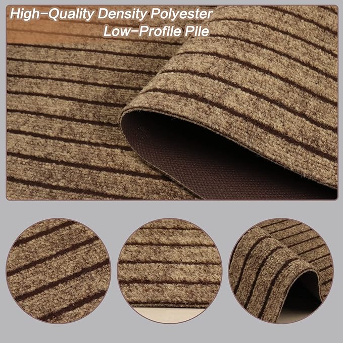 4' x 41' Runner Rugs with Rubber Backing, Indoor Outdoor Utility Carpet Runner Rugs, Stripe Brown, Can Be Used as Aisle for The RV and Boat, Laundry Room and Balcony