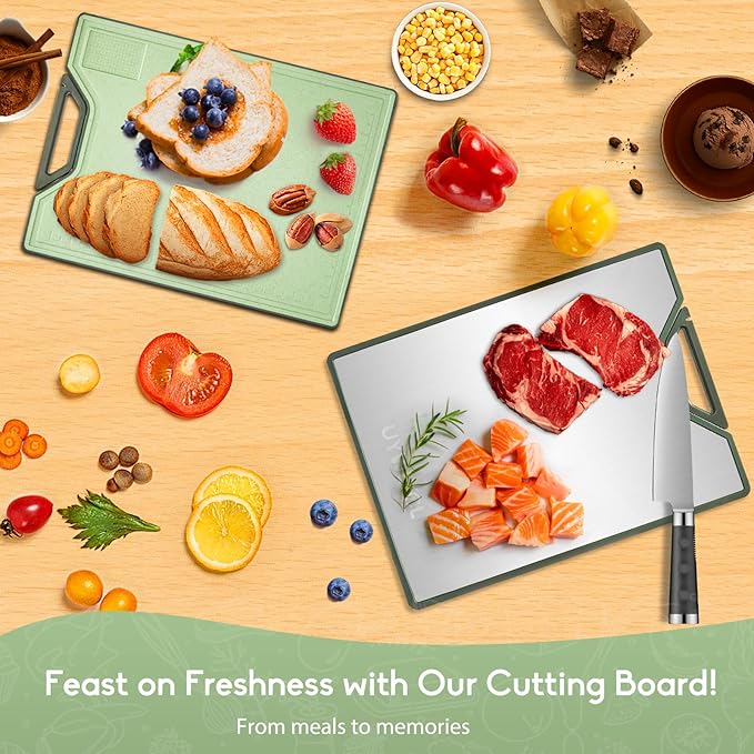 Titanium Cutting Board for Kitchen, Extra-Thick Double Sided Non-Toxic, Titanium & Wheat Straw PP, Food-Grade Chopping Board, Easy to Clean, Large 16"x11"