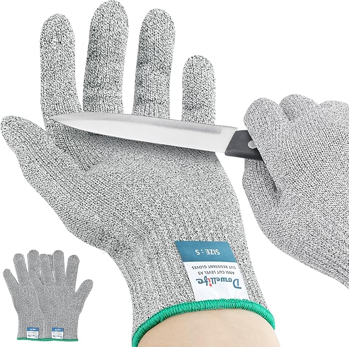 Dowellife Cut Resistant Gloves A9 Maximum Protection - Food Grade Kitchen & Chef Gloves for Food Prep, Knife Cutting, Mandoline Slicing, Butcher, Oyster Shucking, Fish Handling (Small, 2 Pairs)
