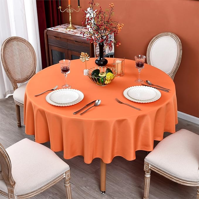 MEANMOY 2 Pack Orange 210 GSM Water & Stain Resistant Round Tablecloth - Solid 70 Inch Circle Table Cloth Cover in Wrinkle Free Washable Wipe Clean Polyester for Wedding, Party, Banquet (2 Pcs)