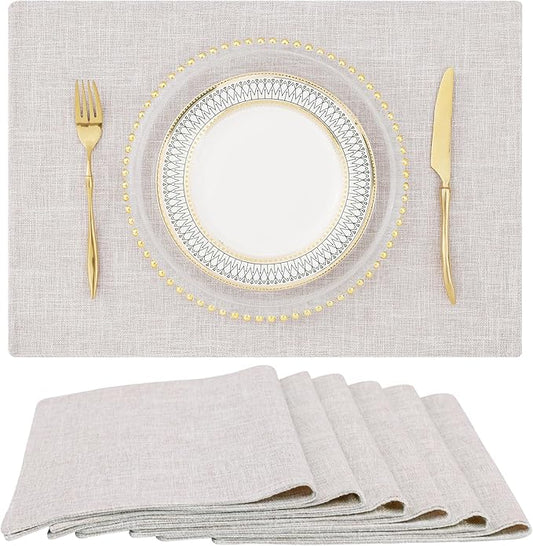 homing Cotton Linen Placemats Set of 6, Cloth Washable Farmhouse Dining Table Mats for Indoors & Outdoors, Easy to Clean, Neutral Beige, 13 x 19 Inch