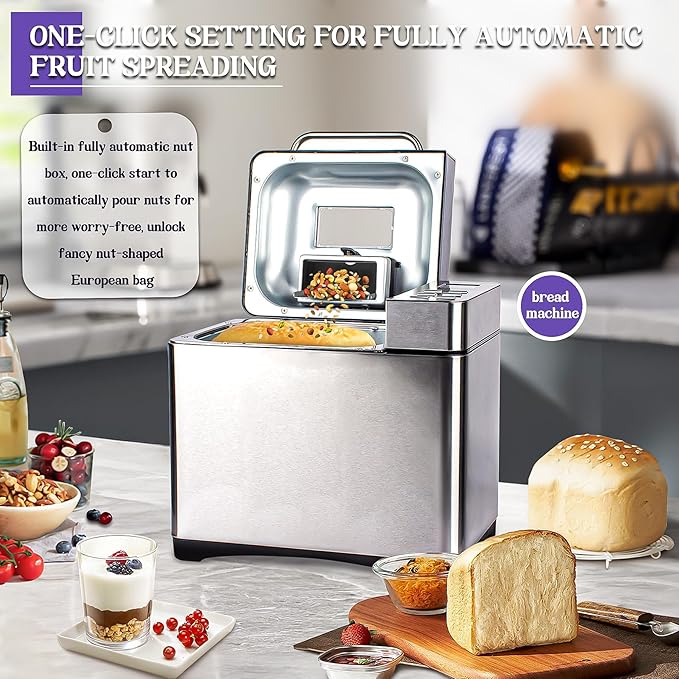 2.2LB Large Automatic Bread Machine, Professional Bread Maker with Nonstick Ceramic Pan and, 17 Smart Cooking Programs, 15 Hours Timer and 3 Loaf Sizes for Breakfast, Picnic