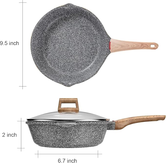 Starunder Induction Nonstick Skillet Frying Pan,Swiss medical stone Omelette Pan, Scratch-Resistant Safe Cookware Set，PFOA Free (9.5 inch)