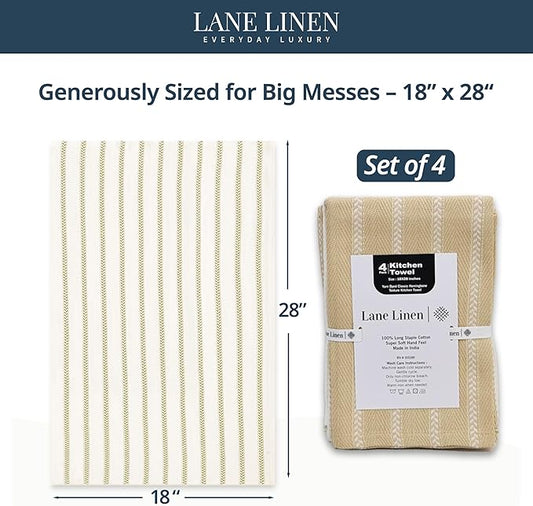 LANE LINEN Kitchen Towels Set of 4-18”x28” Absorbent Cotton Dish Towels, Quick-Drying Hand & Tea Towels for Kitchen, Light Tan