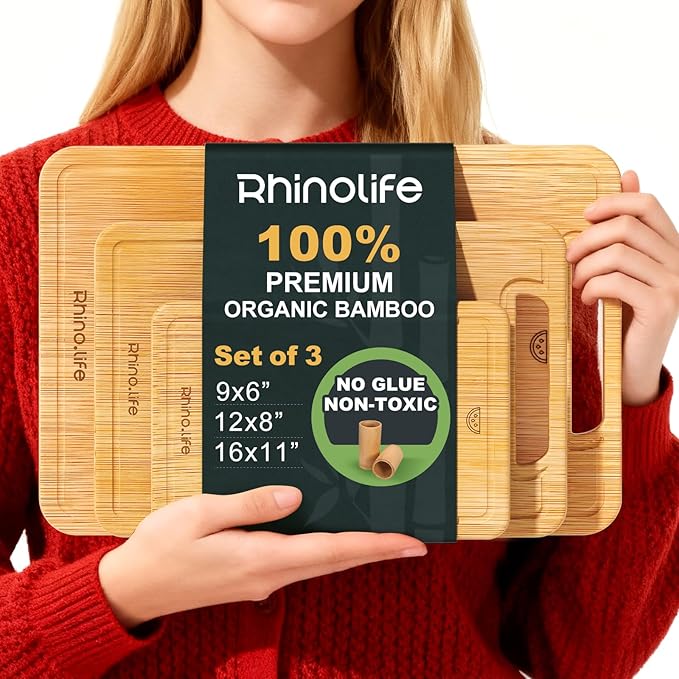 Glue free and Non Toxic, Totally Organic non toxic cutting board Bamboo Cutting Boards set(3 pack) For Kitchen, Non-solid Wood Cutting Board, Chopping Board with Juice Groove