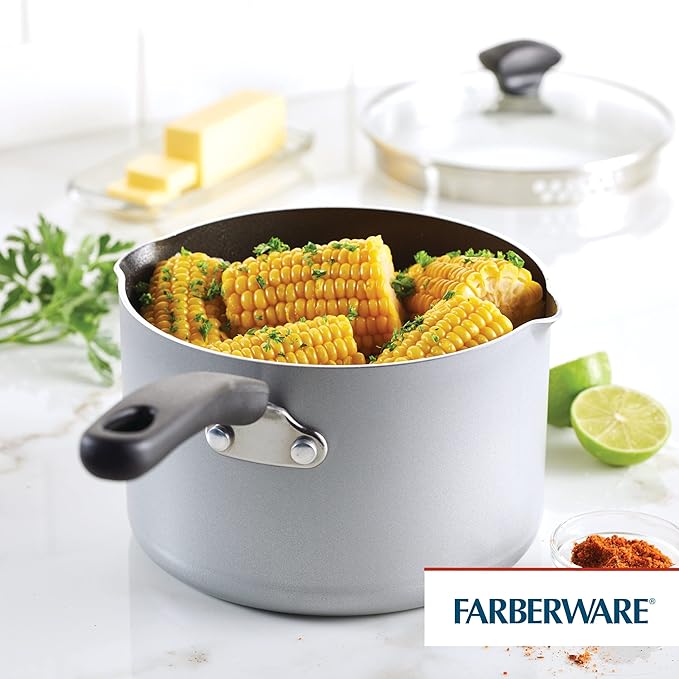 Farberware Cookstart DiamondMax Nonstick Straining Saucepan, Dishwasher Safe, 3 Quart, Silver