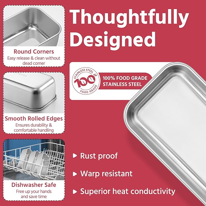 E-far Mini Loaf Pan Set of 10, Small Stainless Steel Bread Baking Pans for Oven, 6.3 x 3.5 Inch Tiny Meatloaf Pans for Homemade Bread Pound Cake Brownies, Non-toxic & Dishwasher Safe