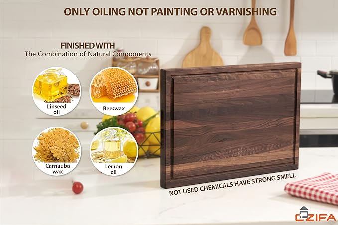 Cozifa American Dark Walnut Wood Cutting Board 17x12 x1in for Kitchen with Juice Groove, Inner Handles, Gift Box, Thick Wooden Cutting Board Finished with Linseed Oil, Beeswax, Carnauba Wax, Lemon Oil