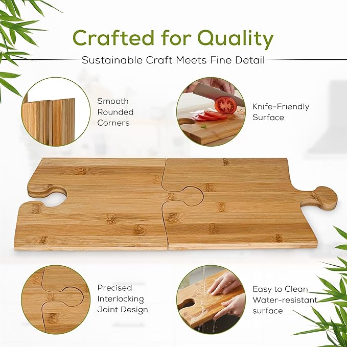 UniBrands 4pcs Bamboo Cutting Board Set with Stand | Natural Eco-Friendly Cutting Boards for Kitchen, Charcuterie Boards, Wooden Chopping Boards, Serving Tray, Wood Cutting Boards | Cocina