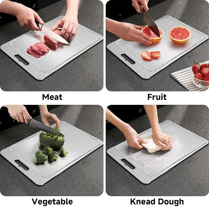 2025 New Titanium Cutting Board for Kitchen, Titanium Chopping Board with Grooves, Double Side Cutting Boards for Meat, Fruit and Vegetable, Dishwasher Safe (17.32 * 11.8 IN)
