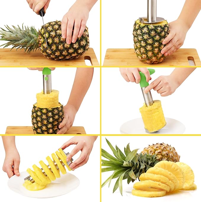 Zulay Kitchen Pineapple Corer and Slicer with Triple Reinforced Stainless Steel with Thicker Blade - Easy-to-Use Pineapple Corer & Pineapple Cutter Tool for Easy Core Removal - Bright Green