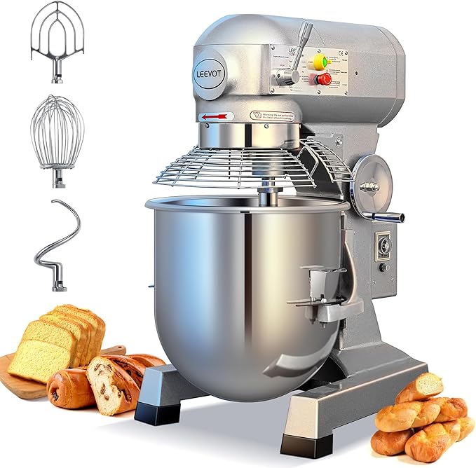 EKway 30Qt Commercial Food Mixer with Timing Function,1250W Commercial mixer 3-Speed Adjustable Heavy Duty, Electric Stand Food Mixer with Stainless Steel Bowl for Bakery Pizzeria. (Standard)