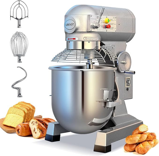 EKway 30Qt Commercial Food Mixer with Timing Function,1250W Commercial mixer 3-Speed Adjustable Heavy Duty, Electric Stand Food Mixer with Stainless Steel Bowl for Bakery Pizzeria. (Standard)
