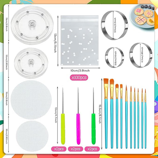 123 PCS Cookie Decorating Kit Supplies Including Acrylic Turntable Decoration Brushes Scribe Needle Bags for Cookie Cupcake Cake Decoration