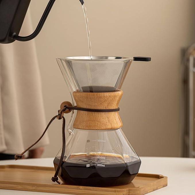 HYAXGM Pour Over Coffee Maker With Wood Sleeve，20oz/600mlPour Over Coffee Dripper,Pour Over Coffee Maker Set With Cork Stopper (20oz/600ml)