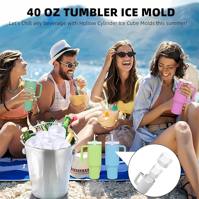 Tcamp Ice Mold for Stanley Cup 30-40 oz Tumbler Cup Ice Mold, Silicone Ice Cube Tray With Lid and Bin for Chilling Cocktails, Whiskey, Drinks, Coffee, Easy Fill and Release Ice Maker (Green)