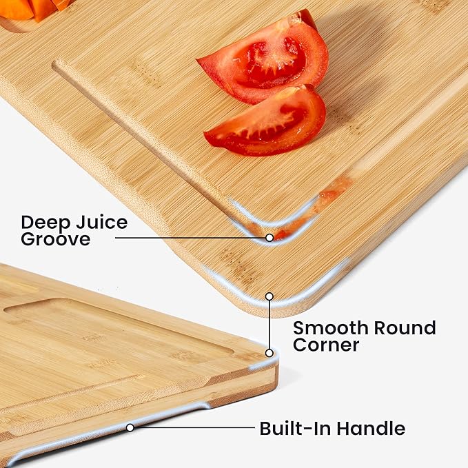 Heimlove Extra Large Bamboo Cutting Board, 18" x 12" Cutting Boards for Kitchen Charcuterie Boards with Juice Groove and Handles, Chopping Board for Meat, Vegetables and Cheese