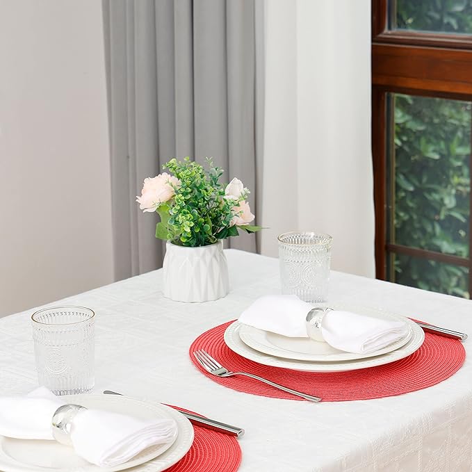 HODJOY Placemats Set of 6, Round Placemats for Dining Table, Washable Non-Slip Placemats for Velentine, 15 inches (Pink Red)