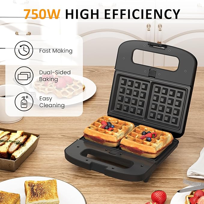 Sunvivi Waffle Iron, Panini Press Grill and Sandwich Maker Set, 3 in 1 Electric Sandwich Press with Removable Non-Stick Plates, Indicator Lights