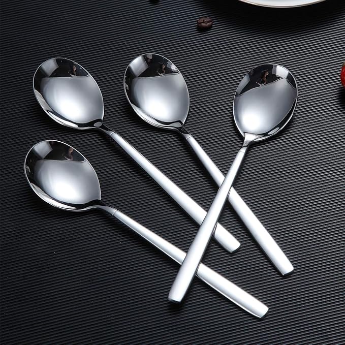 Berglander Dinner Spoon of 6, Stainless Steel Soup Spoons Silverware, Shiny Modern Soup Spoon Table Spoons Set Dishwasher Safe